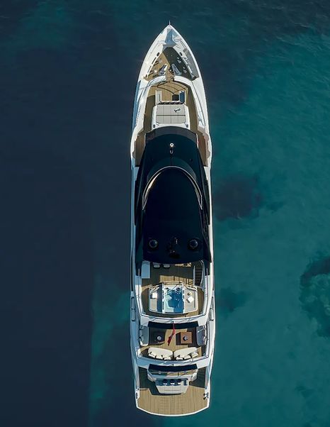 Aerial view of Rendering of Sunseeker 134 Superyacht at anchor 