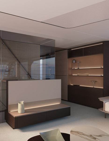 Rendering of Princess X90 motor yacht interior TV