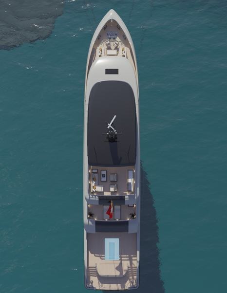 Aerial Rendering of Bearing 130 Superyacht at anchor 