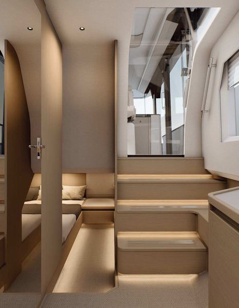 Rendering of Saxdor 460 GTS motor yacht cabin walkway