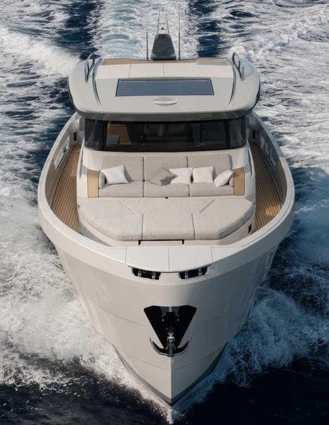 Bluegame BG64 motor yacht underway foredeck view 