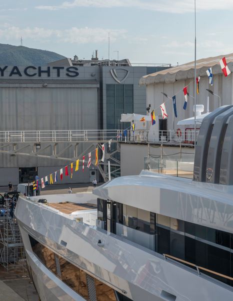Close up of Tankoa Superyacht Spirit upper decks at launch