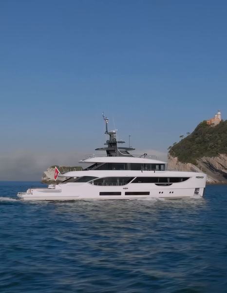 Benetti Oasis 34M superyacht underway showing full starboard profile and exterior design by RWD.