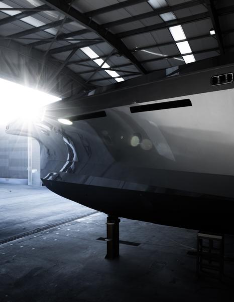 Superyacht Atlantide bow in shipyard 
