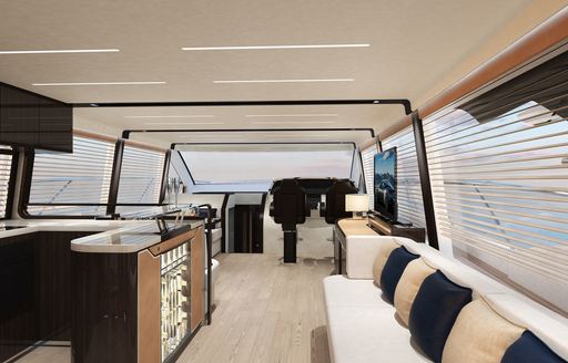 The contemporary interior of a Fairline yacht for sale