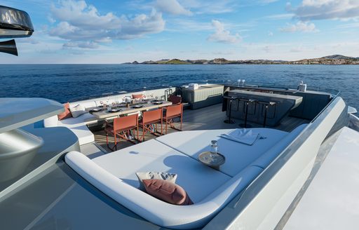 The Extra Yachts X100 Triplex benefits from further seating and dining space on the upper deck