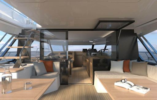 Rendering of new Prestige M48 looking from cockpit into salon