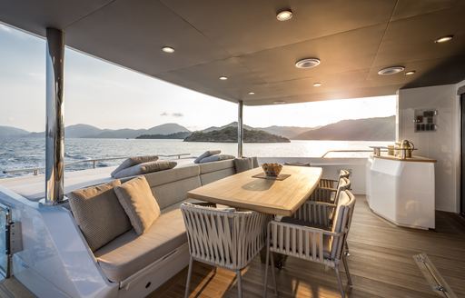 The al fresco dining area on board the Numarine 26XP yacht