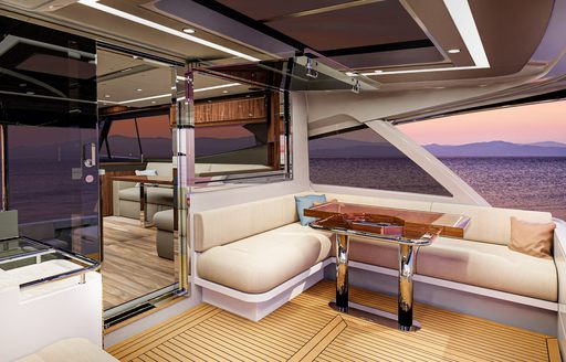 Alfresco dining option onboard Riviera 645 SUV.