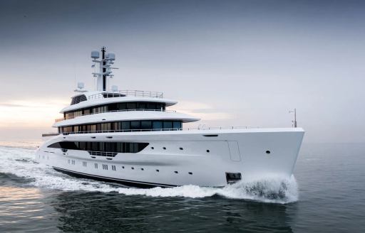 A shot towards the bow of Amels' superyacht ENERGY, showcasing its extensive use of glass