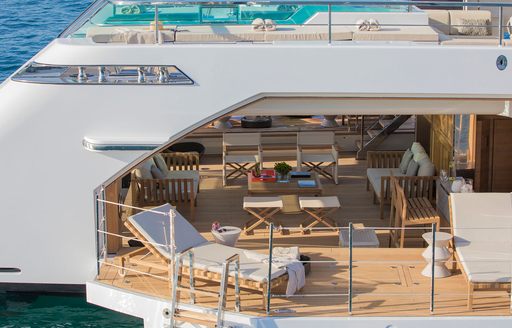 beach club on sanlorenzo yacht, with unfolding sea terraces