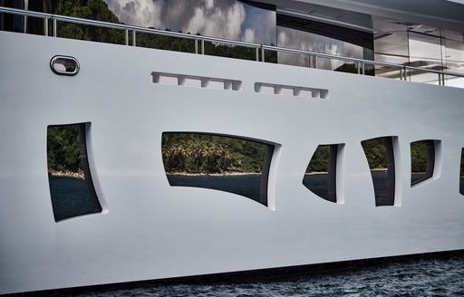 Unusual window shapes on superyacht ARTEFACT