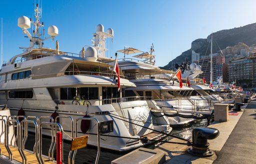 Superyachts seen in Yacht Club de Monaco Marina in Monaco