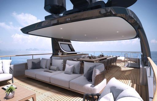 Exterior rendering showing sundeck on Oasis 34M