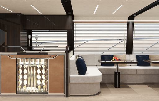 The contemporary styling on board a Fairline Squadron 68 luxury yacht