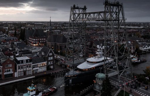 Feadship superyacht SHINKAI on canal on way to sea trials