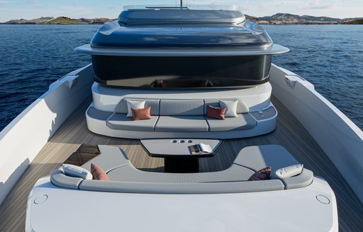 The Extra Yachts X100 Triplex boasts modern, elevated seating for guests to enjoy panoramic views