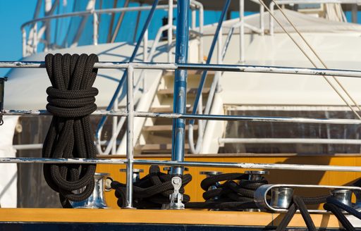 mooring line neatly stowed on deck