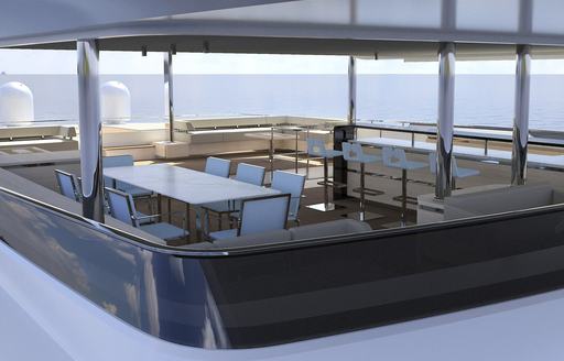 Covered are onCovered are on deck of Silent 80 Tri-Deck with seating and tables deck of Silent 80 Tri-Deck with seating and tables