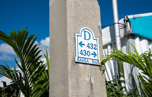 directional sign at yacht show