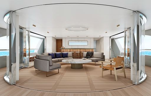 Open interior of luxury motor yacht