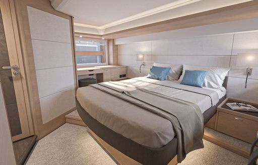 Beneteau Swift Trawler 54 interior cabin, yacht for sale at Cannes Yachting Festival 2024