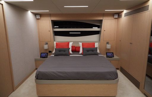 A double guest cabin on board Numarine superyacht ADONIS