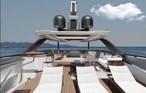 Sunloungers on sun deck of superyacht Run Away