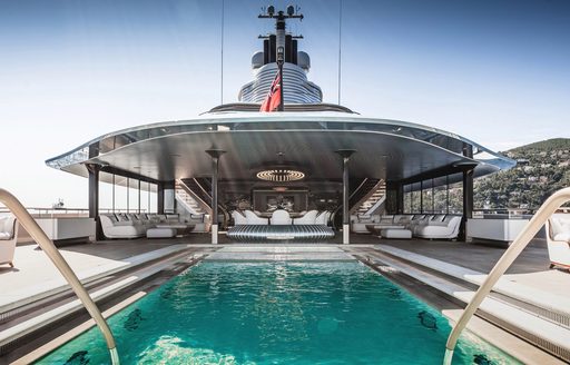 On deck swimming pool onboard megayacht JUBILEE (KAOS).