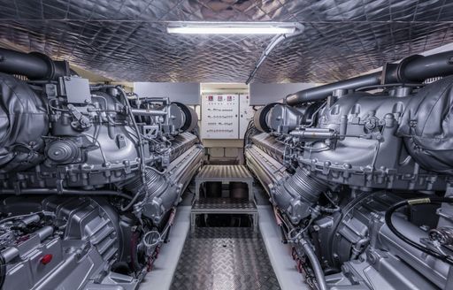 Engine room on the Pershing 8X sports yacht