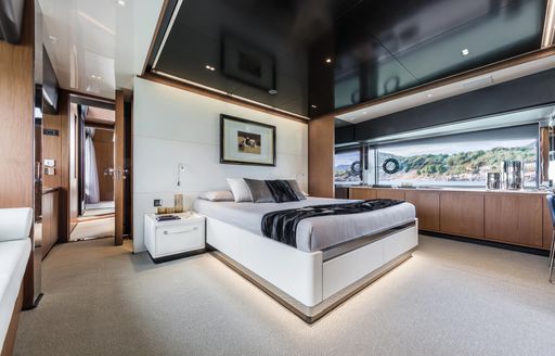 A guest stateroom on board a Riva Argo 90