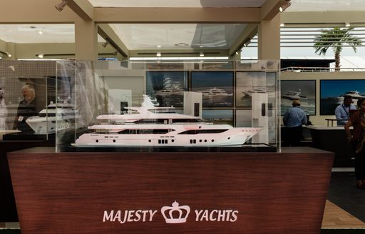 Scale model of Majesty Yachts superyacht, displayed at Superyacht Avenue at Dubai International Boat Show