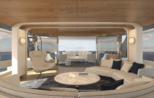 Rendering of interior of Benetti Motopanfilo showing large circular seating area