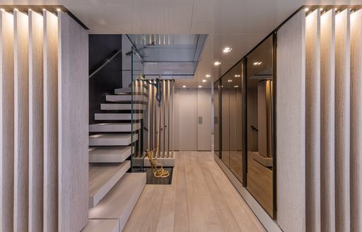 Lobby area and staircase on Rosetti superyacht EMOCEAN