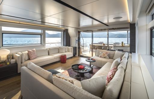 The modern-looking main saloon on board Numarine superyacht 26XP