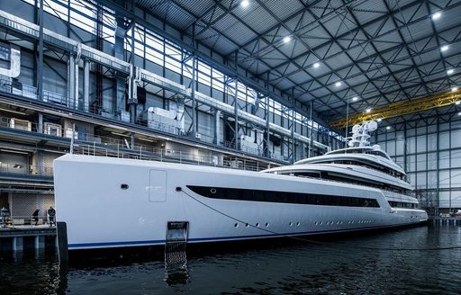 Feadship PRoject 816 in fitting shed 