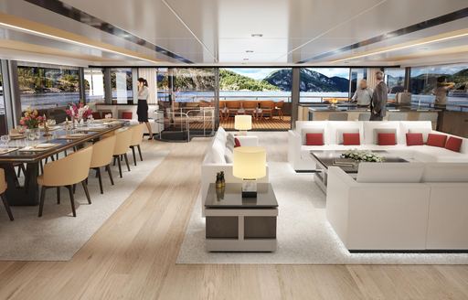 CGI of spacious main salon on Spaceline 100 Hybrid