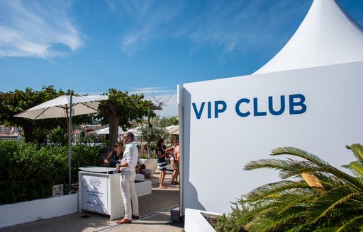 Overview of the entrance to the VIP area at the Cannes Yachting Festival