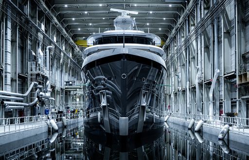 Feadship explorer yacht SHINKAI in outfitting shed