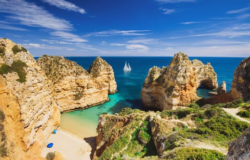 yacht sailing along Portuguese coast 