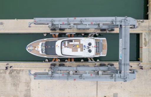 Overhead view of Extra X99 Fast being launched in dock.