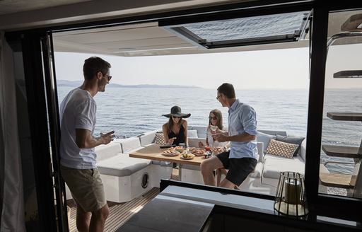 people relaxing on a fold out terrace