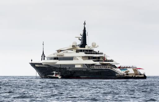 Superyacht ALFA NERO underway, surrounded by sea