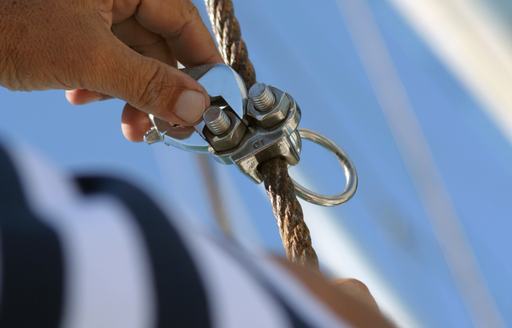 Rope clip on yacht