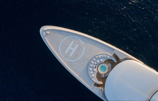 Aerial view of Meridian A helipad on the bow of the superyacht.