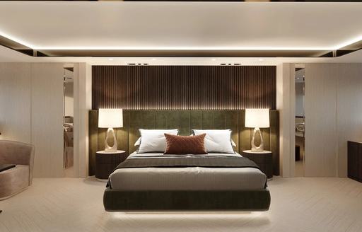 CGI of double bed with ambient lighting 