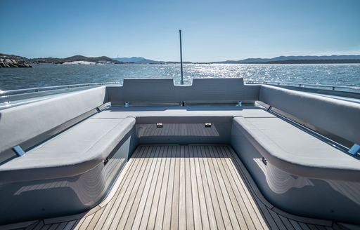 Comfortable seating and decked floor of chase boat