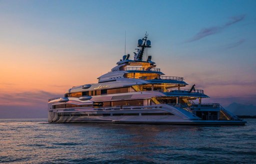 superyacht at dawn sunrise