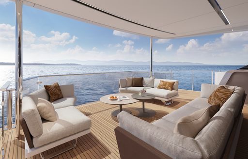 A view looking out over the sea from the Princess X90 stern seating