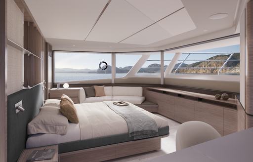 The owner's cabin onboard the X90 features comfortable and practical furnishings 